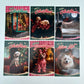 Six Christmas Cards arranged on a white background. The cards feature different dog portraits and holiday scenes, including 'Happy Christmas', 'Merry Christmas', 'Seasons Greetings', 'On the Nice List'.